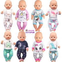 Vestiti per le bambole Pigiama per 43 cm Bambino appena nato e americano 18 pollici Ragazza bambola Unicorno Squalo Cartoon Vestiti Vestito per la generazione di bambole