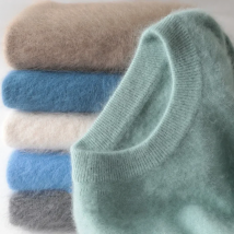 Men's 100% pure Mink Cashmere Sweater O-Neck Pullovers Knit Large Size Mink Sweater Winter New Tops Long Sleeve High-End Jumpers