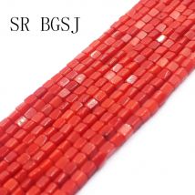 3x4mm Special Orange Red Natural Jewelry Making Bracelet Necklace Cubic Coral Beads 15"