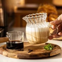 YWDL 75-500ml Stripe Milk Jug Heat-resistantn Glass Cup With Handle Coffee Milk Tea Separator Fair Cup Home Cafe Drinkware Gift