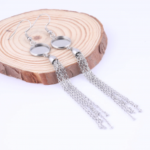 6pcs Stainless Steel Fit 12mm Cabochon Earring Base Blanks With Tassel Charms Diy Bezel Settings For Jewelry Making Supplies