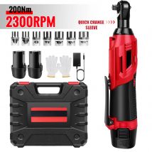 Set di chiavi a cricchetto elettriche a batteria da 200 Nm 90 °   Chiave angolare da 3/8" con set di prese da 7 pezzi Strumento a cricchetto elettrico con 2 batterie al litio