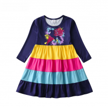 DXTON Long Sleeve Kids Dresses For Girls Winter Rainbow Children Cotton Clothing Unicorn Printed Cartoon Girls Casual Dresses