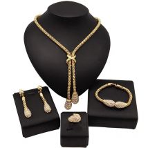 Yulaili Top Quality Vintage Style Gold Plated Round Crystal Pendant Necklace Earring Bracelet Ring   African Party Jewelry Sets