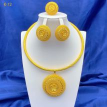Luxus Indische Runde Halskette Und Ohrringe Schmuck Sets Für Frauen Äthiopischen Dubai Braut 24k Gold Farbe Set Hochzeit Party geschenke