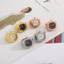 WLP Creative New Punk Square Dial Quartz Watches Rings for Women Men Couples Mini Elastic Strap Alloy Watch Finger Ring Jewelry