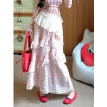 Summer Sweet Pink Bow Print Long Skirt Women's Japanese Fashion High Waist Lovely Skirts New Pretty Y2k Fluffy Aesthetic Clothes
