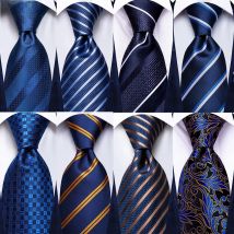Hi-Tie Striped Solid Navy Blue Silk Mens Wedding Tie Gift Necktie For Men Quality Hanky Cufflink Business Party Fashion Designer