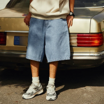 INFLATION Vintage Denim Shorts Man Loose Straight Washed Jeans Shorts Male Plus Szie