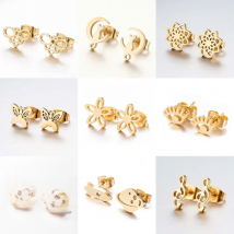 Golden Minimalist Small Earrings for Women Stainless Steel Flower Cat Moon Eye Music Bee Earring Piercing Jewelry Pendientes