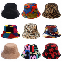 Winter Bucket Hat Women's Fashion Leopard Panama Warm Hats Female Vintage Faux Fur Fisherman Cap Hats For Women Dropshipping