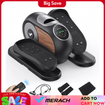 MERACH Máquina Elíptica Eléctrica, Mini Elíptica Bajo Escritorio para el Hogar, Control Remoto, Pantalla, Almohadilla Antideslizante, 12 Velocidades, Silenciosa y Portátil, para Mayores y Adultos