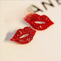 Hot Sale New 1Pair Elegant Sexy Red Lips Crystal Stud Earrings Women's Sparkling Earrings For Women Girls Fashion Jewelry
