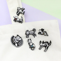 Cute Cartoon Skeleton Dog Rabbit Bird Metal Enamel Brooch Fun Lovely Furry Cat Badge Pin Unique Trendy Costume Jewelry Gift kids