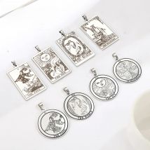 Dawapara Tarot Stainless Steel Pendants for Necklace Keychain Tarot Cards Charms for Jewelry Making Vintage Amulet Accessories