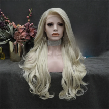 Imstyle Ash Blonde Wigs Synthetic Lace Front Wig Heat Resistant Fiber Natural Wavy Long Platinum Wigs For Women Cosplay Wig