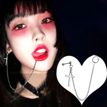 Fake Piercing Lip Rings with Long Chain Helix Earring Studs Fake Septum Ring Nose Ring Non Pierced Body Jewelry Lip Clip Labret