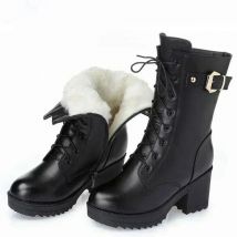 2025 Winter Leather Women Winter Boots Thick Wool Warm Women High-heeled Genuine Boot High-quality Female Snow Boots Women Shoes
