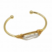 WT-B489 WKT Natural Pearl Wire Wrapped Bangle Gold Bezel Irregular Pearl Bracelet Women Fashion Charm Bracelet Jewelry Gift