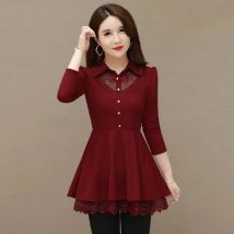 Women Lace Base Shirt Long Sleeved T-Shirts Spring Autumn New Style Mid-Long Belly Covering Pullover Top Female Lace Blouse 5XL