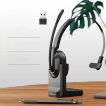 EKSA - H5 Bluetooth 5.0 Headsets, PC Wireless Headphones, 2 Mics ENC Earphones, with Charging Base USB Dongle for Office