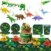 Dinosaur Party Decorations Disposable Tableware Banner Hanging Cake Topper Desktop Ornament for Dinosaur Birthday Party Supplies