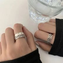 VENTFILLE 925 Sterling Silver Geometric Multilayer Round Bead Ring Female Fashion Punk Temperament Prevent Allergy Charm Jewelry