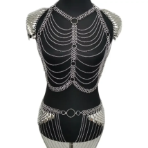 New Fashion RJFS26 Mermaid Silver Fish Scales Shoulder Bra Chains Layers Chainmail Dragon Scale Waist Belly Jewelry 2 Colors