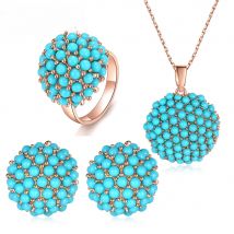Ajojewel New Blue Hydrangea Flower Jewelry Sets For Women Ladies Beautiful Resin Earrings Pendant Necklace Ring Size 7,8,9