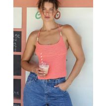 JULISSA MO Knitted Backless Vacation Halter Women Top Pink Sleeveless Bandage Crop Vest Femme Summer Slim Casual Party Beachwear