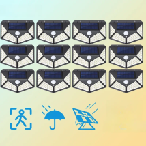 12 Pack Solar Lights Outdoor 100LED Wall Lamp Motion Sensor Security Lights 270° Lighting Angle Bright for Backyard Garden Patio