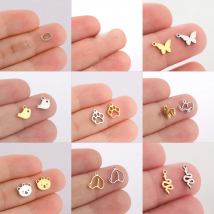 EUEAVAN 5pcs Animal Charm Stainless Steel Charms for Jewelry Making Dog Paw Bear Fish Clover Pendant Bracelets DIY Accessories