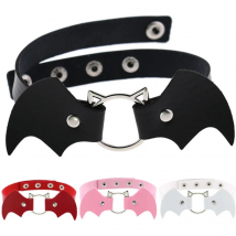 DIEZI Vintage Punk Gothic Harajuku Cosplay Black White PU Leather Bat Choker Necklace For Women Men Statement Necklaces Jewelry