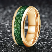 TUSSTEN 4/6/8MM Dome Edges Mens Womens Fashion Engagement Wedding Band Green Moss Agate Inlay Tungsten Carbide Rings