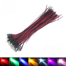 50pcs 3V 5V 12V 24V DC 3mm 5mm Water Clear LED Diodes Red/Green/Blue/Yellow/UV/Orange/Pink/Warm/White/RGB Pre-Wired 20cm Cable
