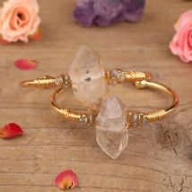 Natural Herkimer Diamonds Quartz Stick Point Cuff Bangle Bracelets Women Quartz Crystal Bead Adustable Bracelet Jewelry Dropship