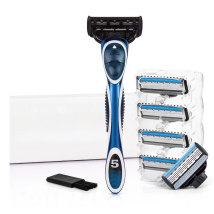 QShave Blue Series 5 Layer USA Blade Manual Razor Mens Shaving Razor with 6 Pieces X5 Blade and each Piece has trimmer Blade