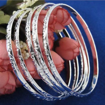 5Pcs/set 925 Silver Plated Carving Pattern Women Smart Bracelets Bangle Gift