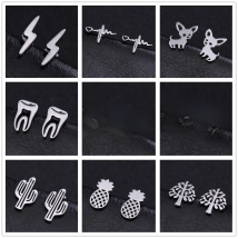 Skyrim Cross Airplane Chihuahua Small Earring Stainless Steel Cactus Mini Ear Stud Earrings Fashion Jewelry Women Girls Gift