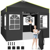Tenda da festa impermeabile con gazebo pop-up pieghevole 3x3m con gazebo da giardino con protezione UV a parete su 4 lati con apertura di ventilazione in rete