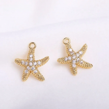 Trendy Seahorse/Starfish/Fishtail Charm For Making Jewelry,14K Gold Plated Inlaid Zircon Ocean Style Pendants DIY Crafts Parts