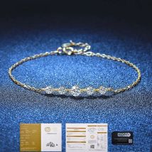 JECIRCON All Moissanite S925 Silver Bracelet for Women Adjustable Korean Style Simple Hand Chain Durable Not-Fading Fine Jewelry