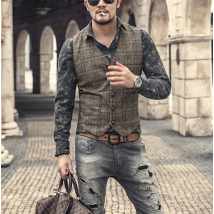 Silver New Plaid Suit Vest For Men Wool Tweed Casual Slim Fit Waistcoat Formal Business Vest For Groomsmen For Wedding