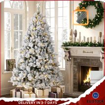 Árbol de Navidad Artificial de nieve blanca de 180/210/235cm con 250/350/450 LED, 1020/1348/1490 puntas, PVC + PE, soporte de Metal, decoración de fiesta