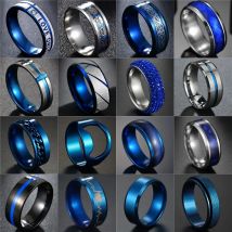Fashion New 8mm Simple Men Ring Smooth Stainless Steel Blue Charms Rings Women's Couple Jewelry Gift Dropshipping