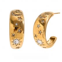 MamacitaSlay Classic Vintage Sparkling Sun Moon Stars 25MM Hoops women's earrings Daily trendy women's stainless steel jewelry