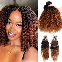 10A Mongolian Afro Kinky Curly Human Hair 2/3 Bundles with 4x4 Lace Closure 100% Unprocessed Virgin Kinky Curly Human Hair Weave