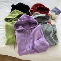 Hoodies Women Spring Autumn Thin Zipper Cardigan Sweatshirts Fashion Purple Loose All-matched Hooded Outerwear Female