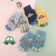 Children Gloves For 4-8 Years Boys Winter Knitted Soft Warm Cute Cartoon Car Kids Gloves Full Finger Girls Mittens