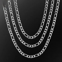 Rinntin 925 Sterling Silver Diamond-Cut Figaro Link Chain Necklace for Men Women Trendy Punk Neck Chain Silver Jewelry SC27